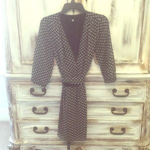 Black and white zip in front wrap around dress